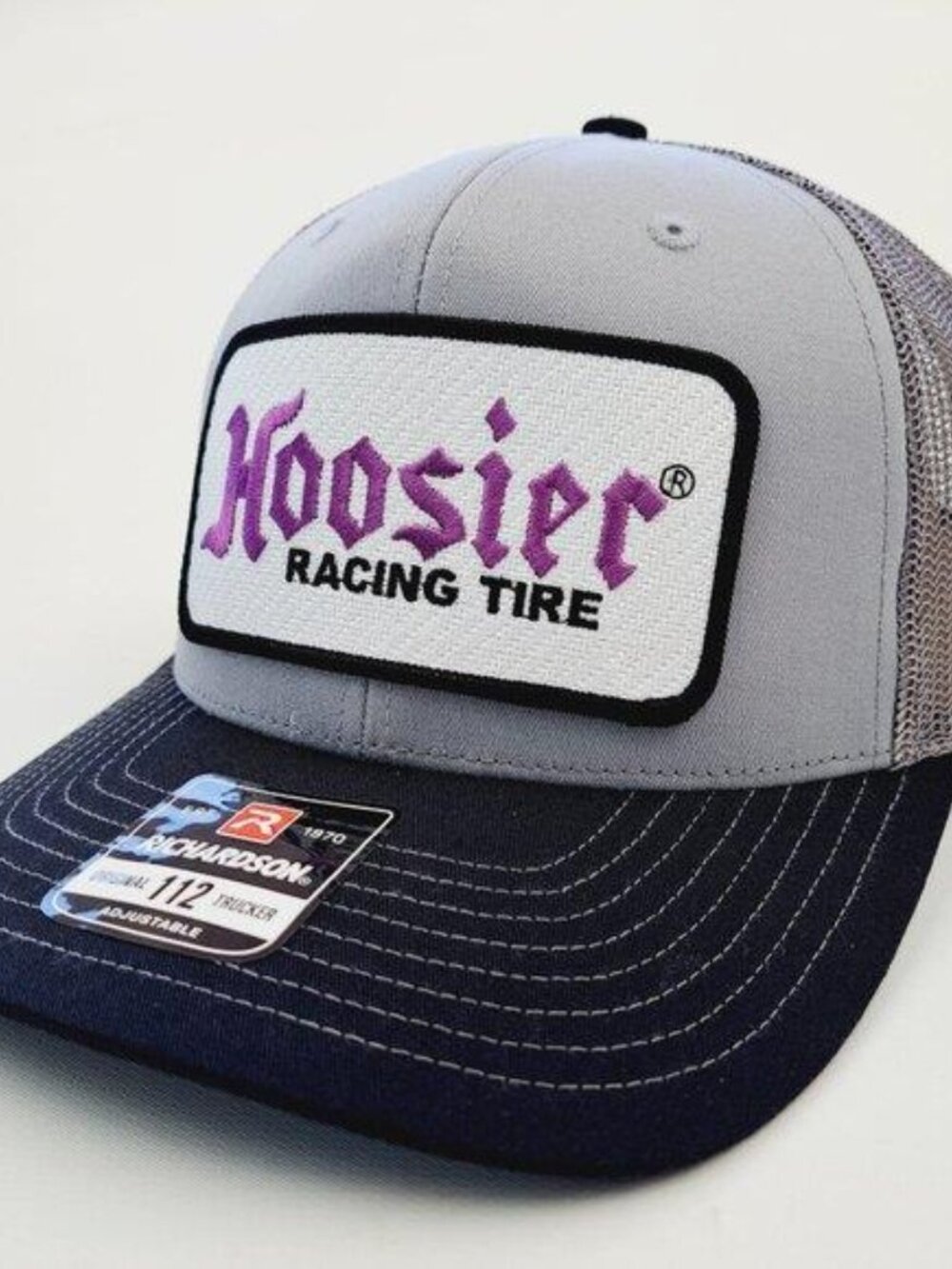 Hoosier Racing Tires Richardson 112 Trucker Hat USA Embroidered Patch Retro NWT - Picture 2 of 4